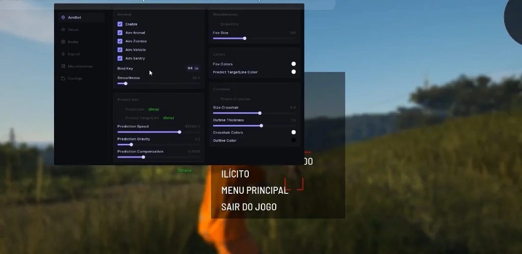 SCUM Cheats in-game menu — Aimbot, Visual, Radar, and exploit toggles